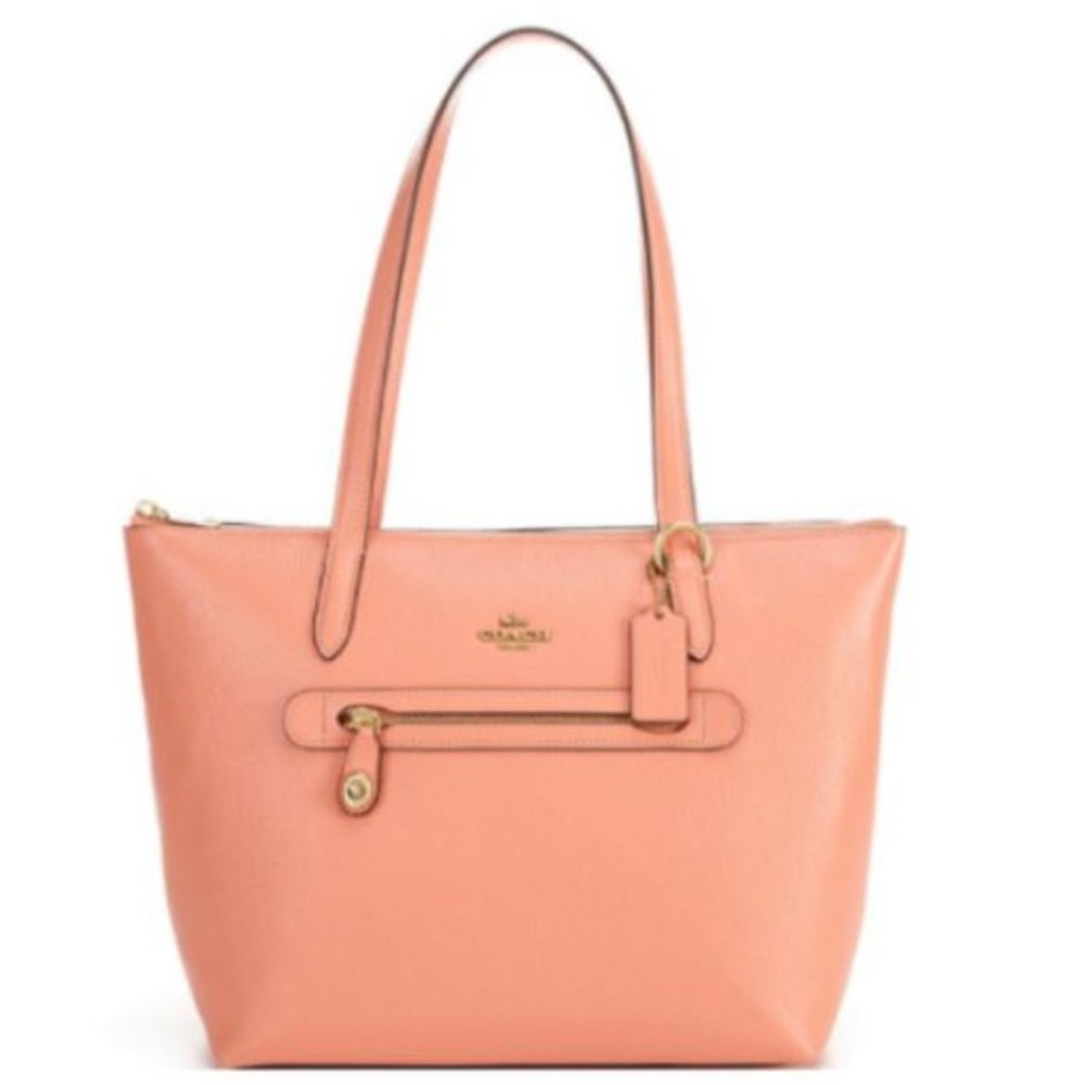 Coach Taylor Coral Pebble Leather Zip Tote Shoulder Bag Pink Handbag Purse NEW